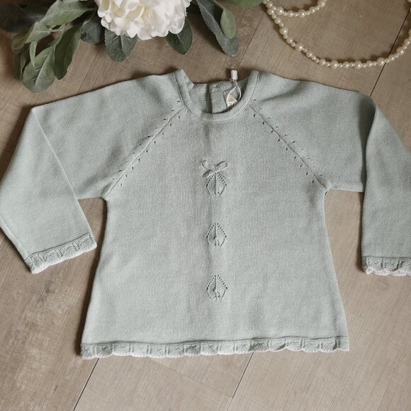 Cotton Sweater Knit Scalloped Pant Set Seafoam Green Argyle Boutique NWT - Picture 4 of 7